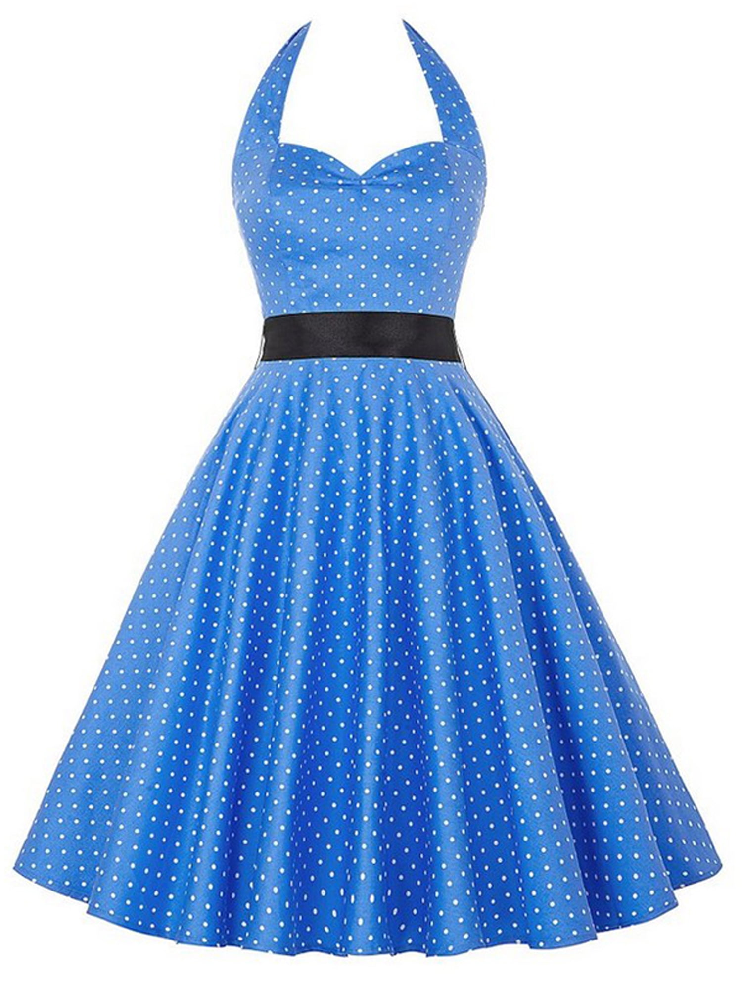Women Halter Neck Vintage Swing Party Dress 60s 50s Stylish Rockabilly Dresses